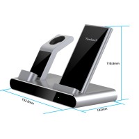 Yootech Aluminium Alloy 3 in 1 Wireless Fast Charging Station, Compatible with iWatch, AirPods, and All Qi-Enabled Devices