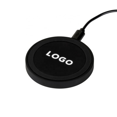 Desktop OEM Round Shape Wireless Charging Pad With Customized Led Light Up Logo Wireless Phone Charger For All Qi-Enabled Device